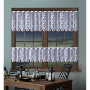 Hotová záclona, Aida, vitrážka, bílá 255 x 35 cm + 255 x 70 cm