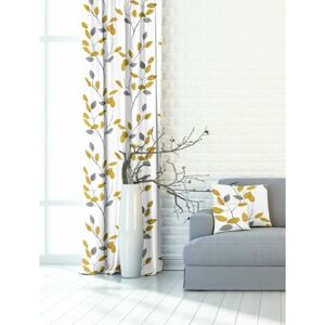 Závěs dekorační nebo látka, OXY Žlutošedé větvičky, šedožlutá, 150 cm 150 cm