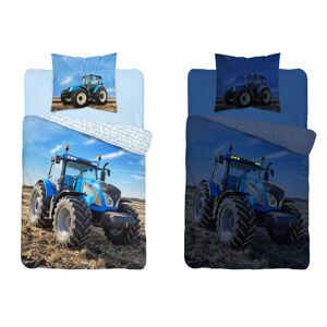 Svítící povlečení bavlněné, FLUO Traktor modrý