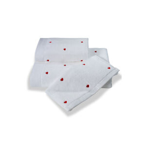 Soft Cotton Osuška MICRO LOVE 75x150 cm Bílá / červené srdíčka