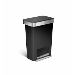 Pedálový odpadkový koš Simplehuman – 45 l, kapsa na sáčky, obdélníkový, černý plast /nerez
