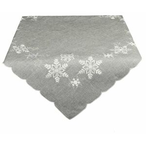 Ubrus Vánoční, Stříbrné vločky, šedý 35 x 160 cm