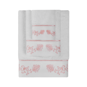 Soft Cotton Osuška DIARA 85x150 cm Bílá / růžová výšivka