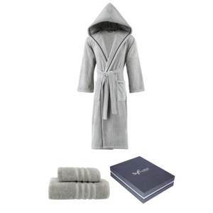 Soft Cotton Dárkové balení županu, ručníku a osušky STRIPE Šedá XL + ručník + osuška +  box