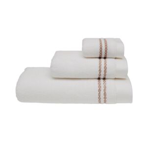 Soft Cotton Ručník CHAINE 50x100 cm Bílá / béžová výšivka