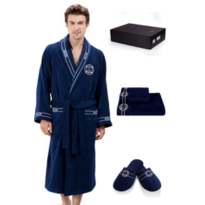 Soft Cotton Luxusní pánský župan s ručníkem a pupučemi MARINE MAN v dárkovém balení Tmavě modrá XXL + papučky (42/44) + ručník + box